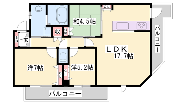 リベ・グラート姫路ベルスウィート(3LDK/10階)の間取り写真