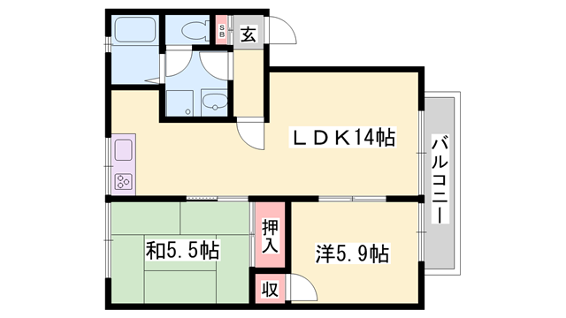 グリーンハイツ高砂(2LDK/1階)の間取り写真