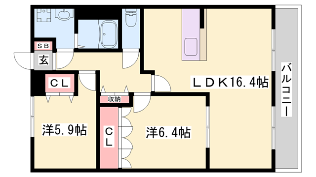 サンフラッシュ(2LDK/1階)の間取り写真