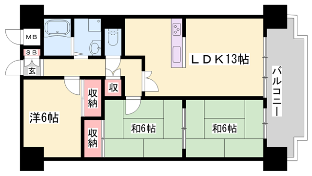 播但線 京口駅 徒歩8分 7階建 築41年(3LDK/2階)の間取り写真