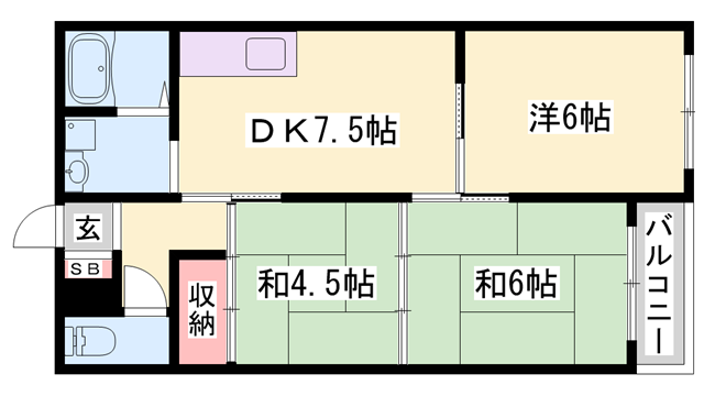 ネオハートβ(3DK/1階)の間取り写真