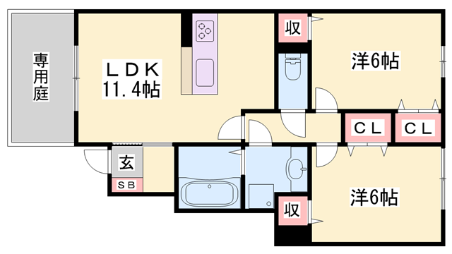 アクタス五軒屋(2LDK/1階)の間取り写真