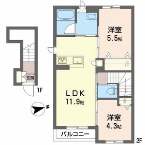 カーサ・アザレア(2LDK/2階)の間取り写真