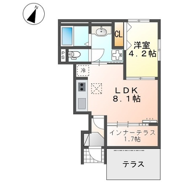 クレスト・若宮(1LDK/1階)の間取り写真