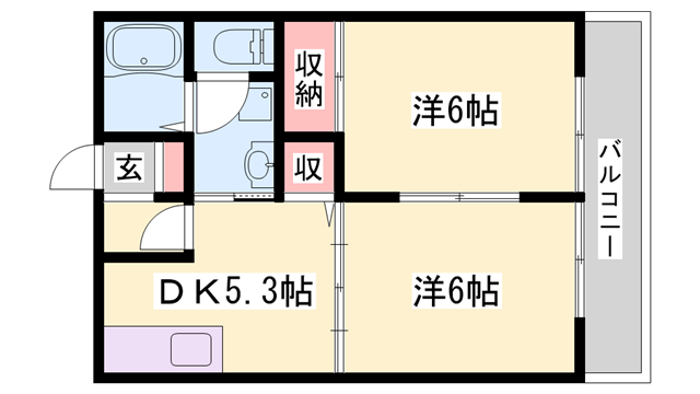 フラワーハイツ B棟(2DK/2階)の間取り写真