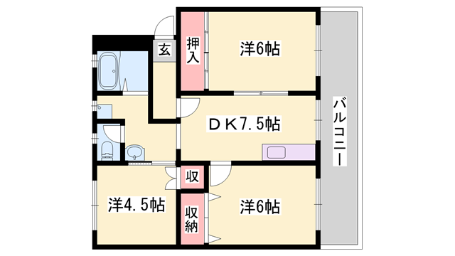 アルテハイム姫路(3DK/1階)の間取り写真