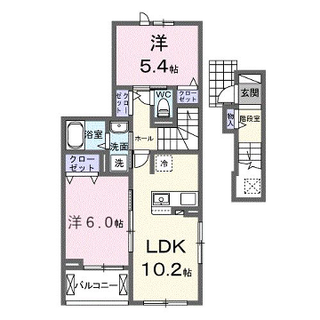 フォルトゥーナ 播磨(2LDK/2階)の間取り写真