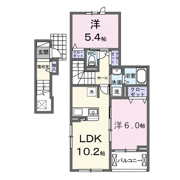 フォルトゥーナ 播磨(2LDK/2階)の間取り写真