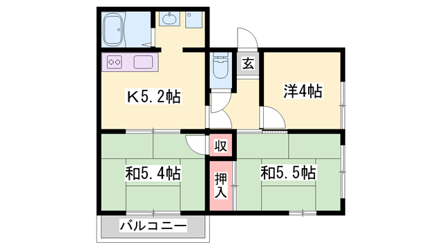 ベル新在家(3K/1階)の間取り写真