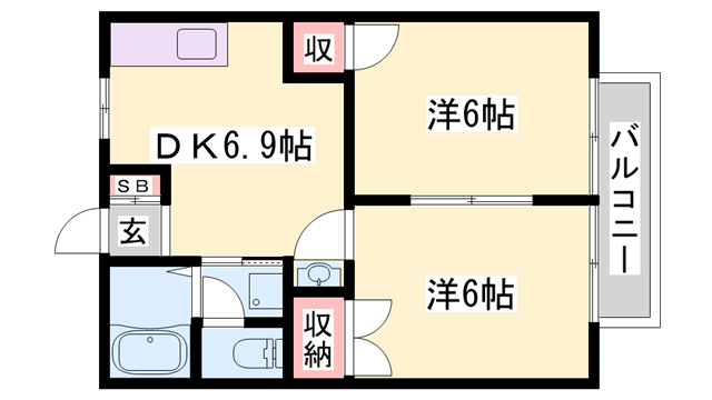 アメニティハイム(2DK/1階)の間取り写真