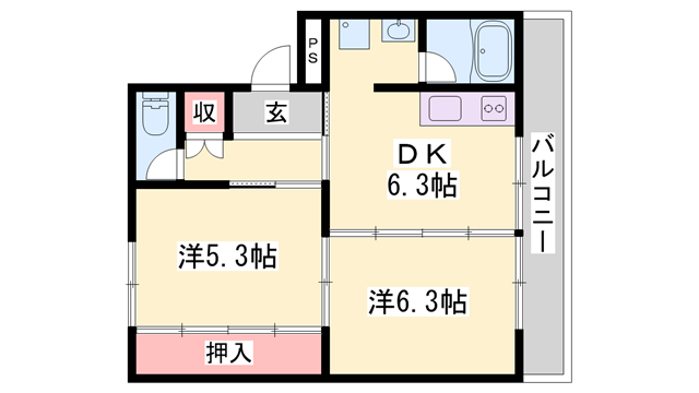 ヴィラナリー加東Ⅱ(2DK/4階)の間取り写真