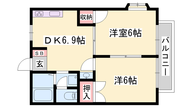 アメニティハイム(2DK/2階)の間取り写真