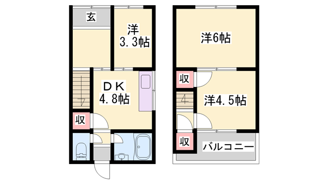 山陽電気鉄道本線 亀山駅(兵庫) 徒歩14分 2階建 築42年(3DK)の間取り写真