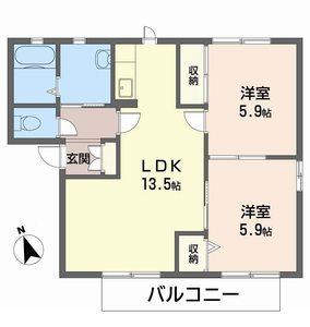 ディアス中島(2LDK/2階)の間取り写真