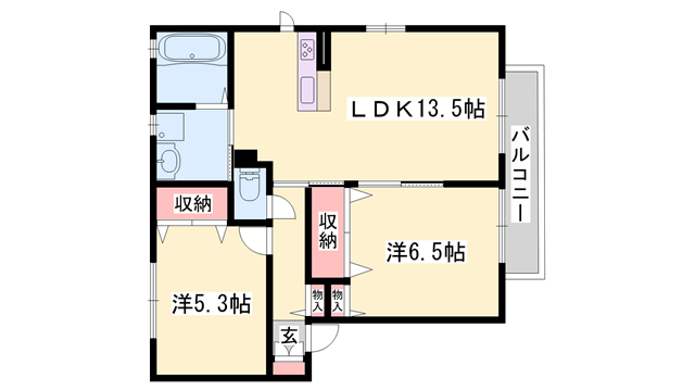 シャーメゾンキサ砥堀(2LDK/2階)の間取り写真