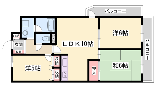 加古川グリーンシティA棟(3LDK/11階)の間取り写真
