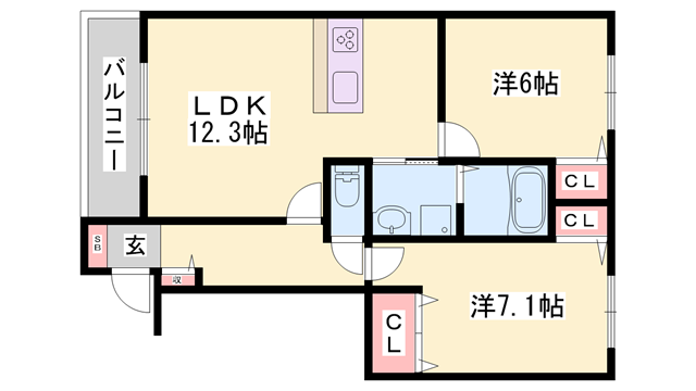 モンノール(2LDK/1階)の間取り写真