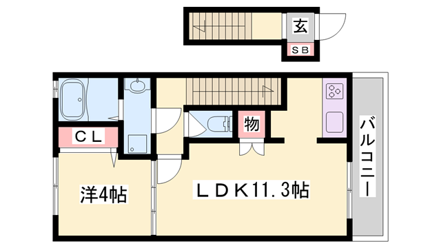 カプラン飾磨V(1LDK/2階)の間取り写真