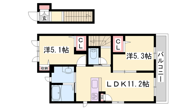 フェリーシード桜丘A棟・B棟(2LDK/2階)の間取り写真