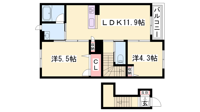 カーサグラスオエステ(2LDK/2階)の間取り写真