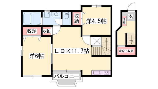 ボニート・リーオⅠ(2LDK/2階)の間取り写真