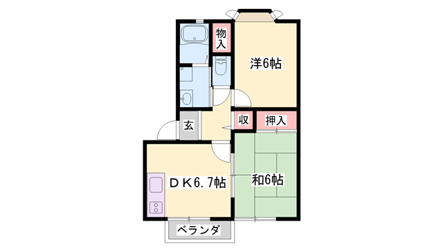 ジュネス香呂(2DK/2階)の間取り写真