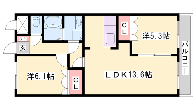 ハーヴェスト リエゾン(2LDK/2階)の間取り写真