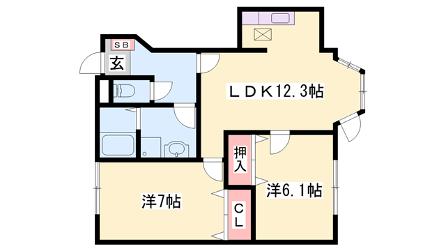 アメニティハウス B棟(2LDK/1階)の間取り写真
