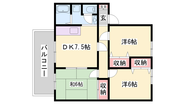 グランドールB(3DK/2階)の間取り写真