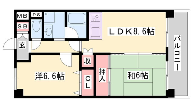 リアライズ加古川1(2LDK/5階)の間取り写真