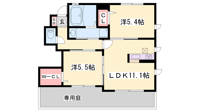ラ ルーチェ(2LDK/1階)の間取り写真