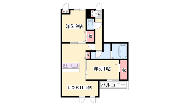 D-ROOM 五反田(2LDK/2階)の間取り写真