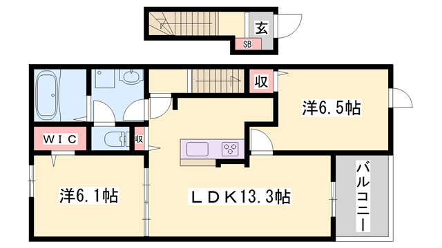 メルヴェイユA(2LDK/2階)の間取り写真
