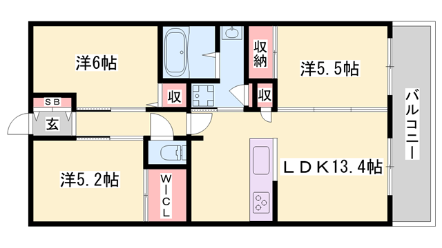 アルファステイツ城乾南新在家(3LDK/10階)の間取り写真