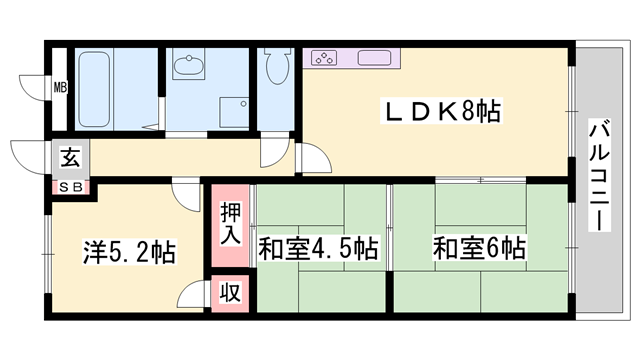 リゾティ英賀保(3LDK/2階)の間取り写真