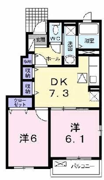 プロムナードB(2DK/1階)の間取り写真