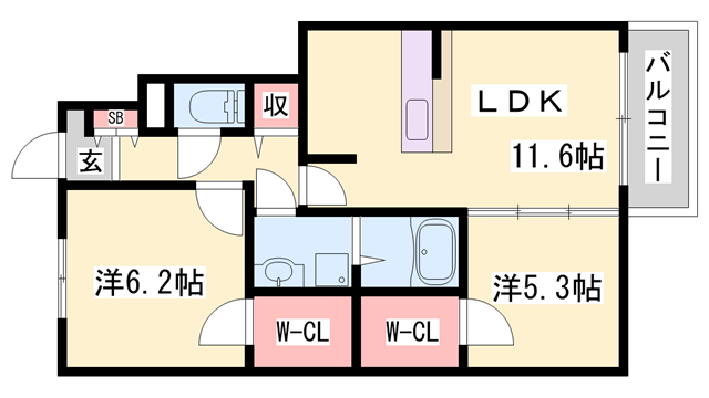 アルブルシャルマン(2LDK/1階)の間取り写真