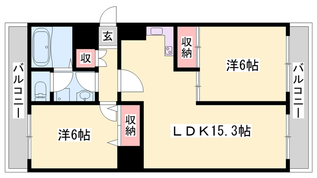 インタービレッジ広畑(2LDK/5階)の間取り写真