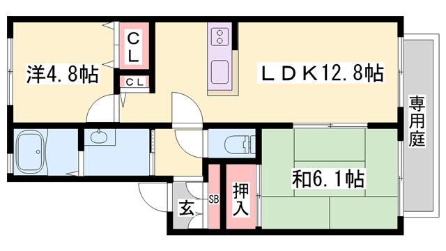 メゾンティファ(2LDK/1階)の間取り写真