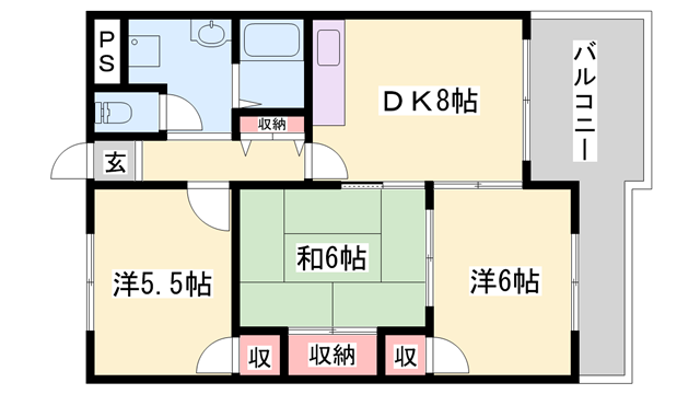 メゾン尾上の松2(2DK/1階)の間取り写真