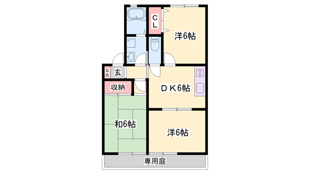 黒川グリーンハイツ C棟(3DK/2階)の間取り写真