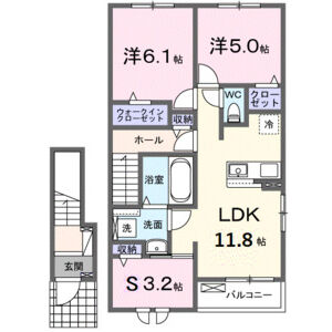 メゾングレーヌ東觜崎駅前A(2LDK/2階)の間取り写真