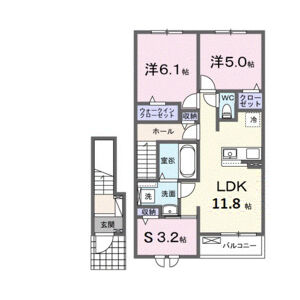 メゾングレーヌ東觜崎駅前A(2LDK/2階)の間取り写真