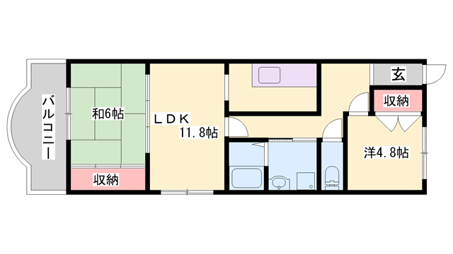 エレガンス宝殿(2LDK/3階)の間取り写真