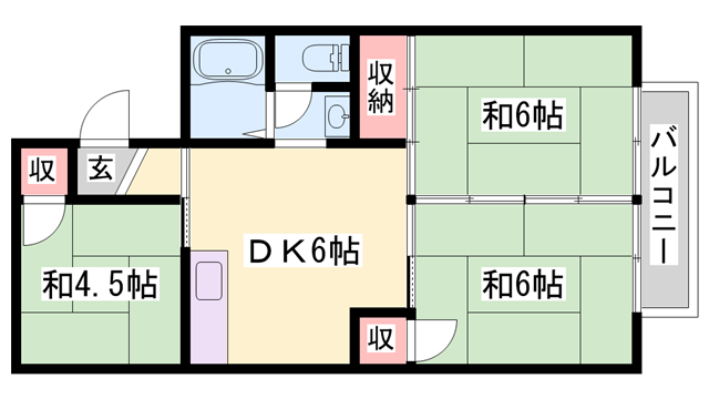 山陽電気鉄道本線 尾上の松駅 徒歩13分 2階建 築35年(3DK)の間取り写真
