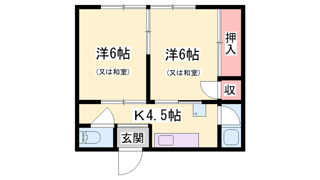 ペディコート加古川(2K/1階)の間取り写真