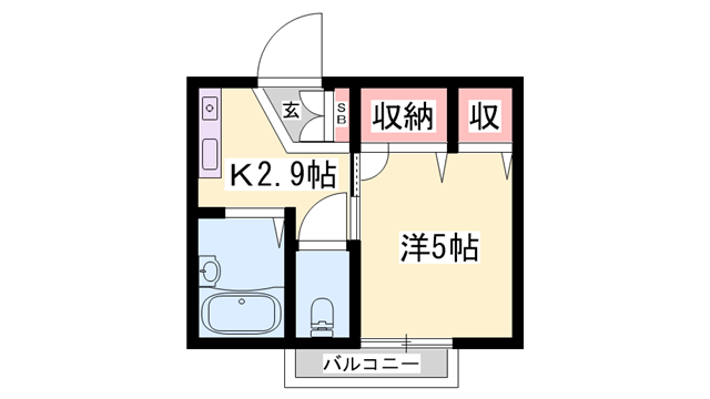 フローラ西新町(1K/2階)の間取り写真