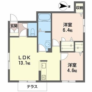 リラフォート栗田(2LDK/1階)の間取り写真