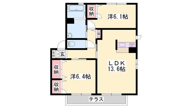 アンダンテ大久保A棟(2LDK/1階)の間取り写真