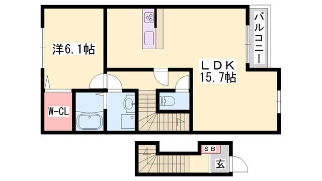エヴァン ヴェール(1LDK/2階)の間取り写真